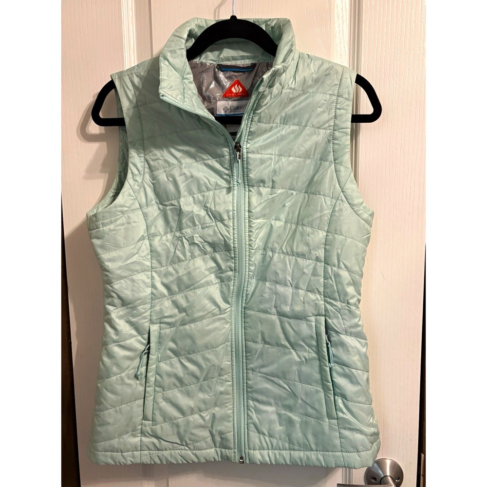 Columbia Omni-Heat Women’s Insulated Full Zip Puffer Vest Pockets Mint green M